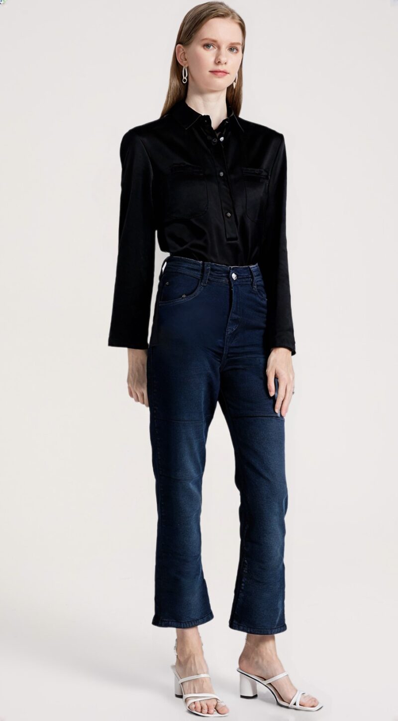 Boocart women black wide-leg jeans and regular fit black jeans - Image 2