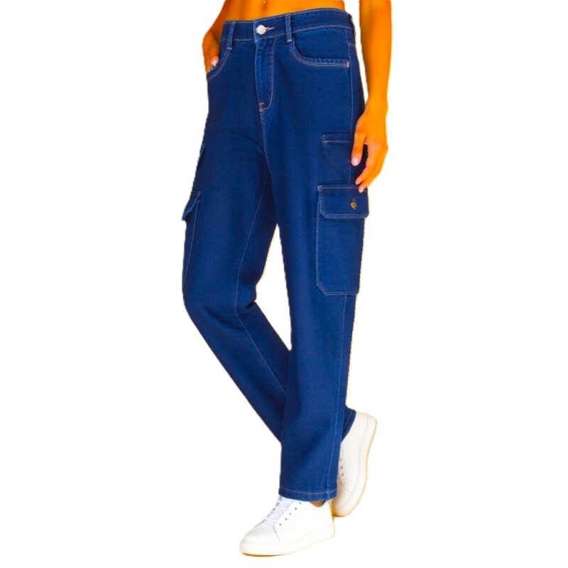 Boocart women high waisted six pocket cargo blue jeans - Image 2